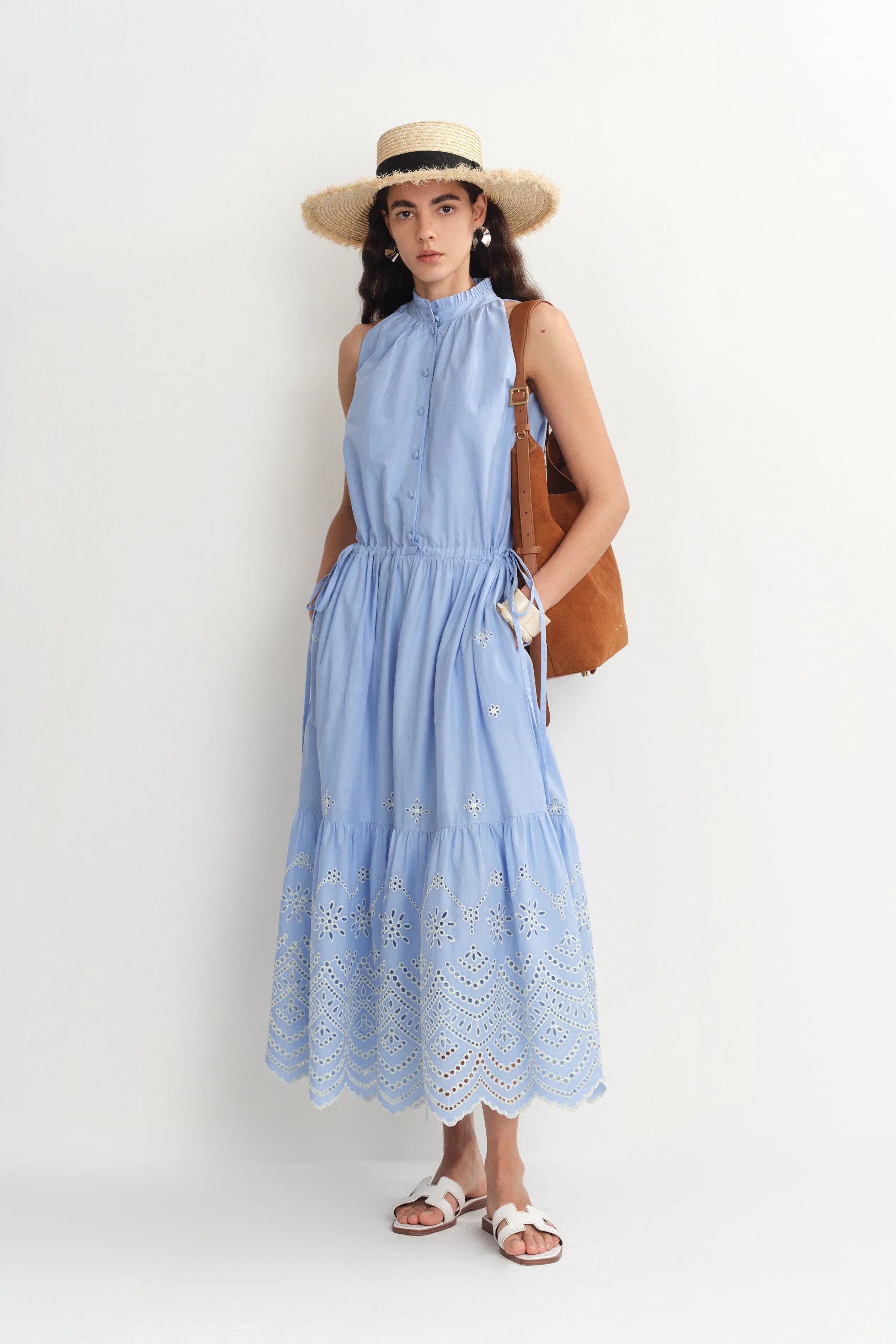 Irina Eyelet Embroidery Sleeveless Maxi Dress in Cotton XS