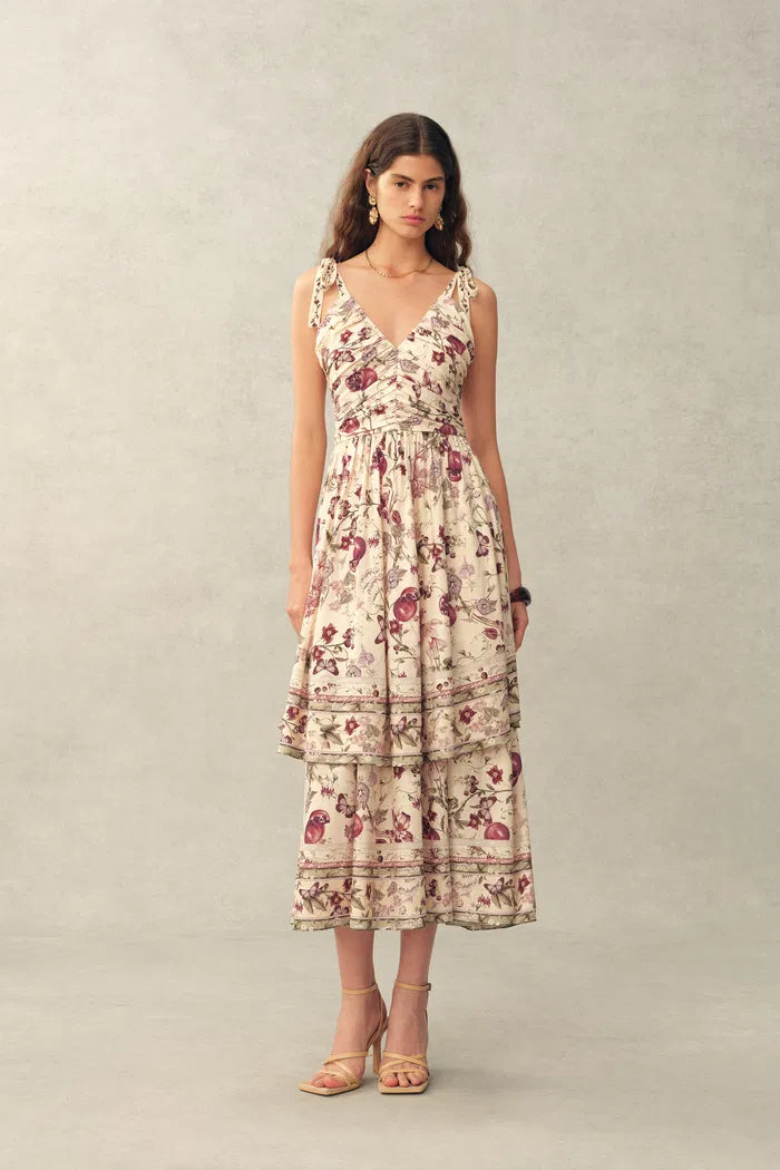 printed linen blend dress Fruit Print Linen Blend Maxi Dress (Women)