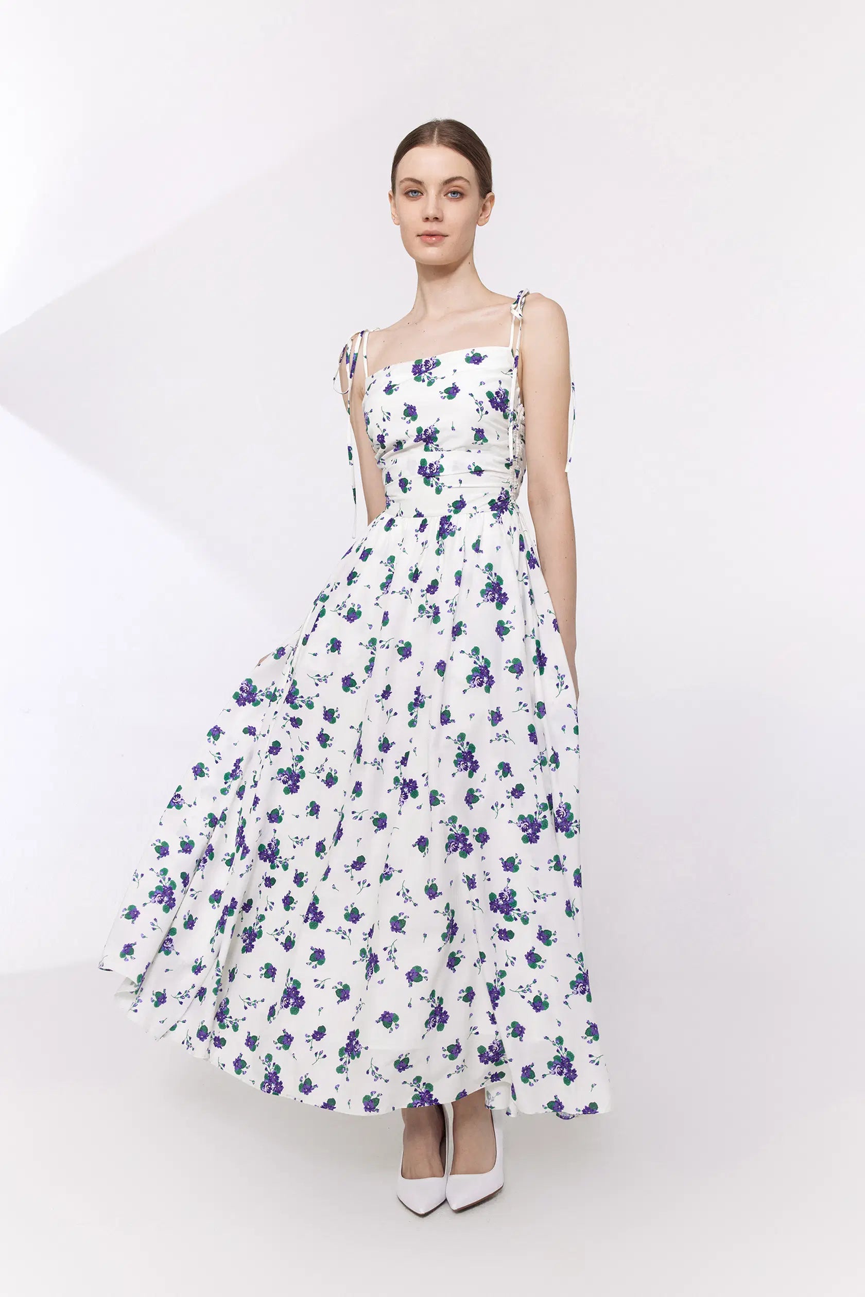 Lottie Floral Print Dress in Silk Cotton Blend XS