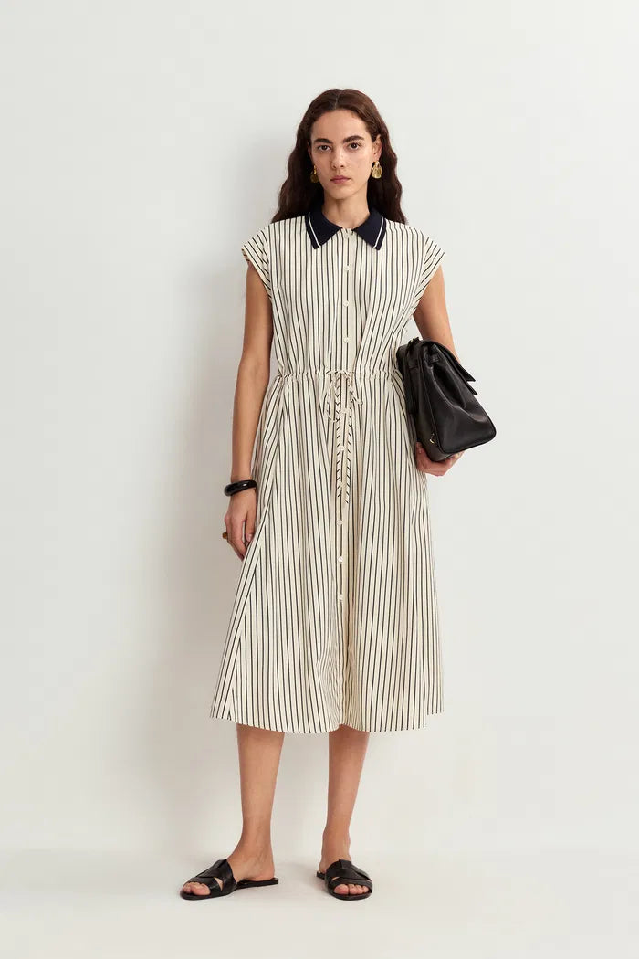 striped fall dress Teddie Brown Striped Midi Dress