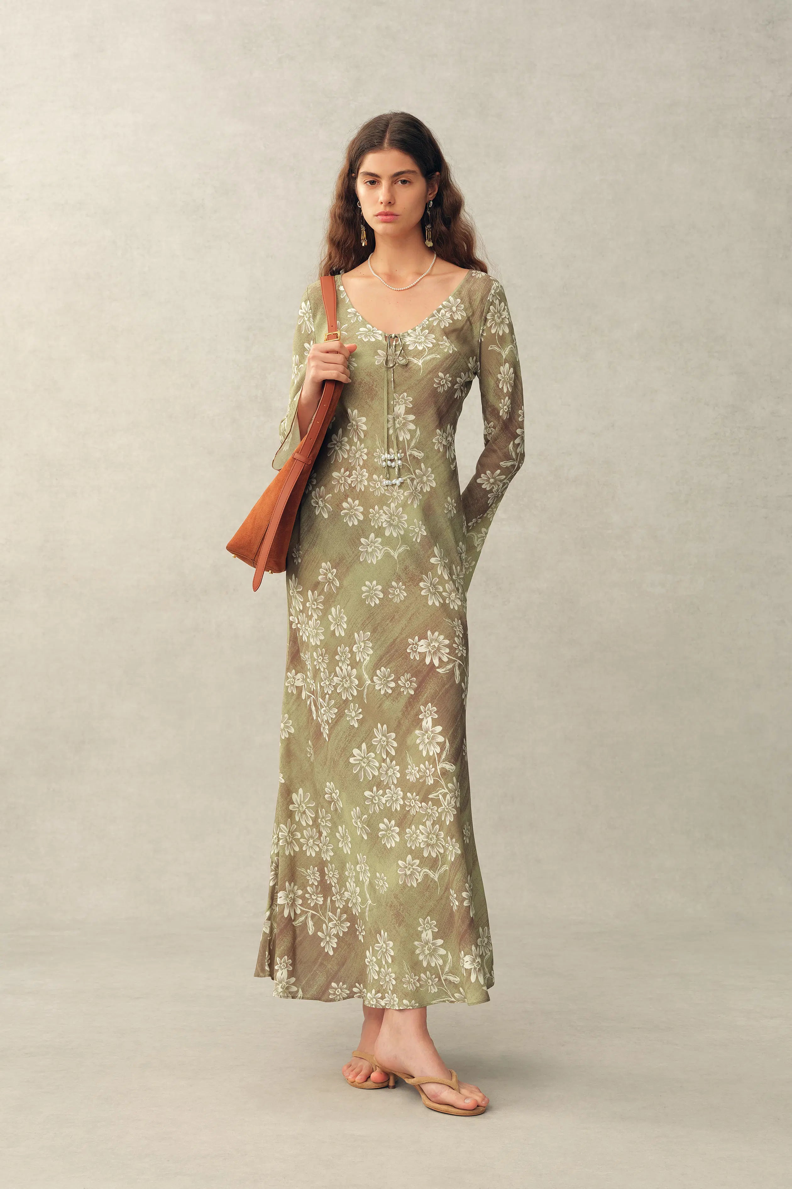 Iris Handpainted Floral Long Sleeve Dress in Viscose –