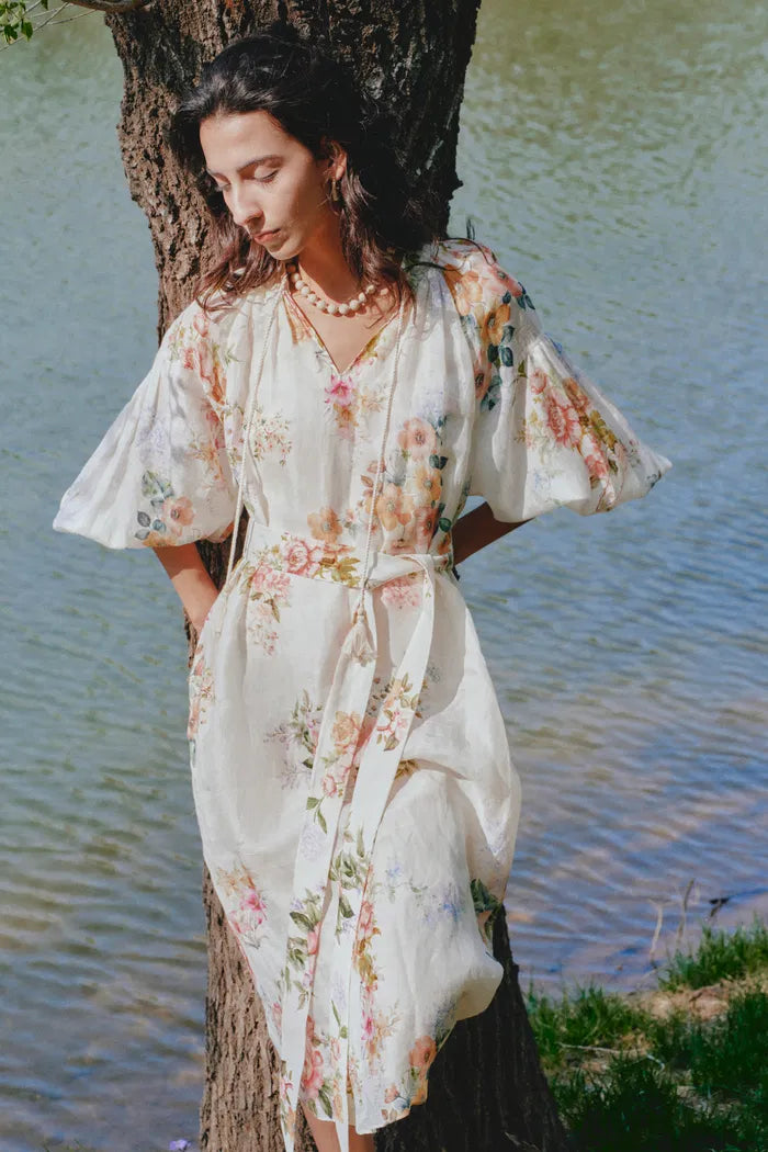 Lou Flora Long Sleeves Dress in Silk-Linen Blend fbrq.com Lou Flora Long Sleeves Dress in Silk-Linen Blend fbrq.com