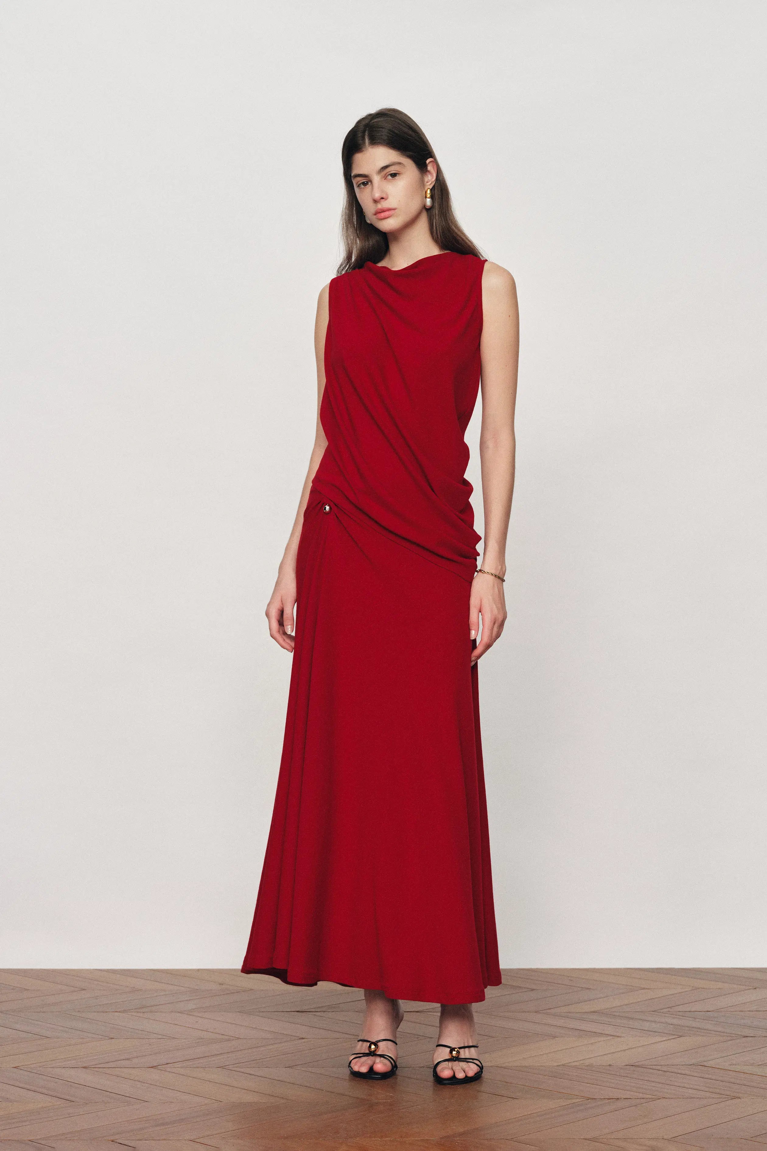 Florence Asymmetrical Draped Sleeveless Top and Skirt Set in Cotton Modal Blend Knit XL