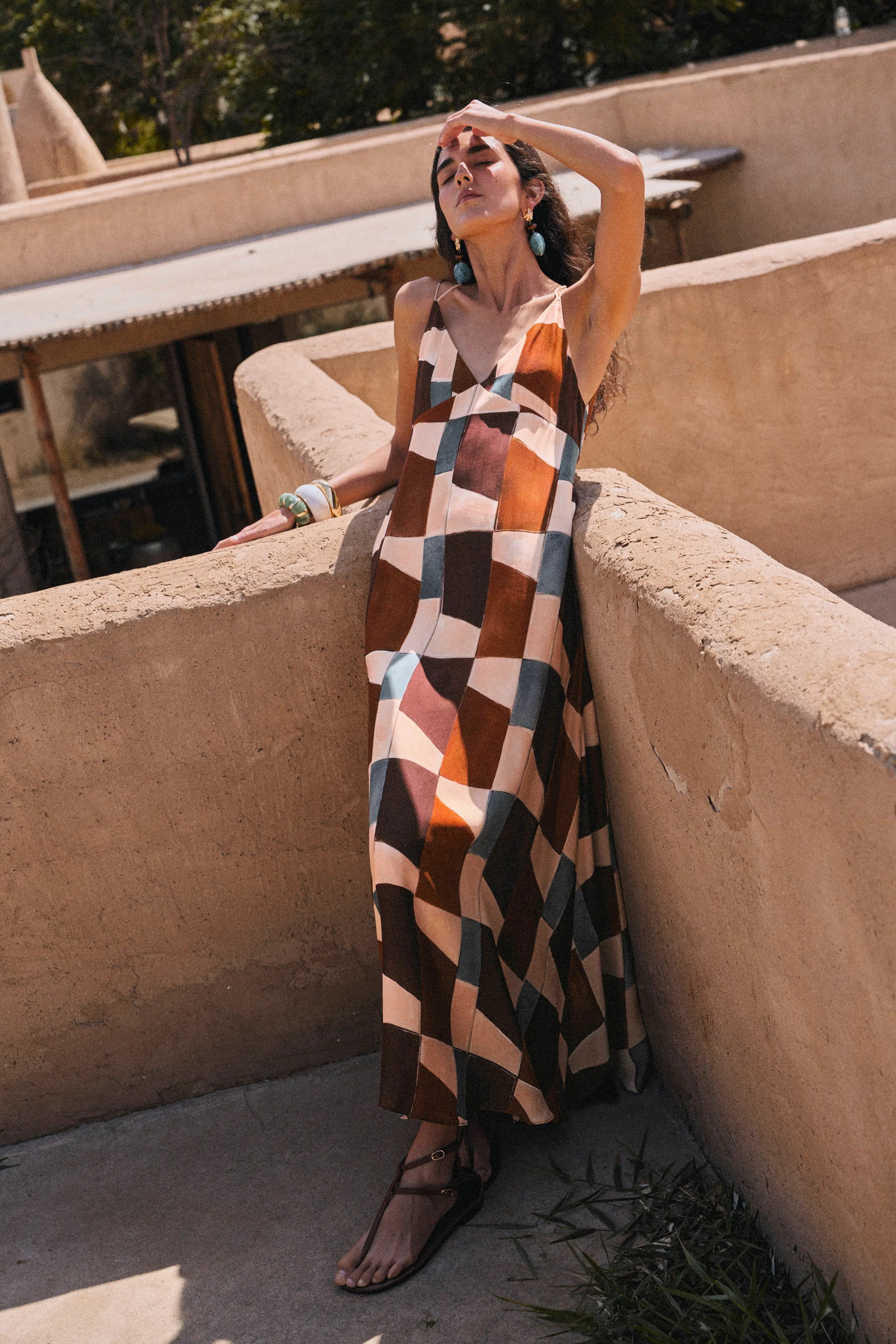 Janise Riad Print Halter Dress in Light Crinkle Gauze –