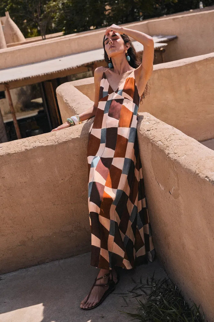 Janise Riad Print Halter Dress in Light Crinkle Gauze  fbrq.com