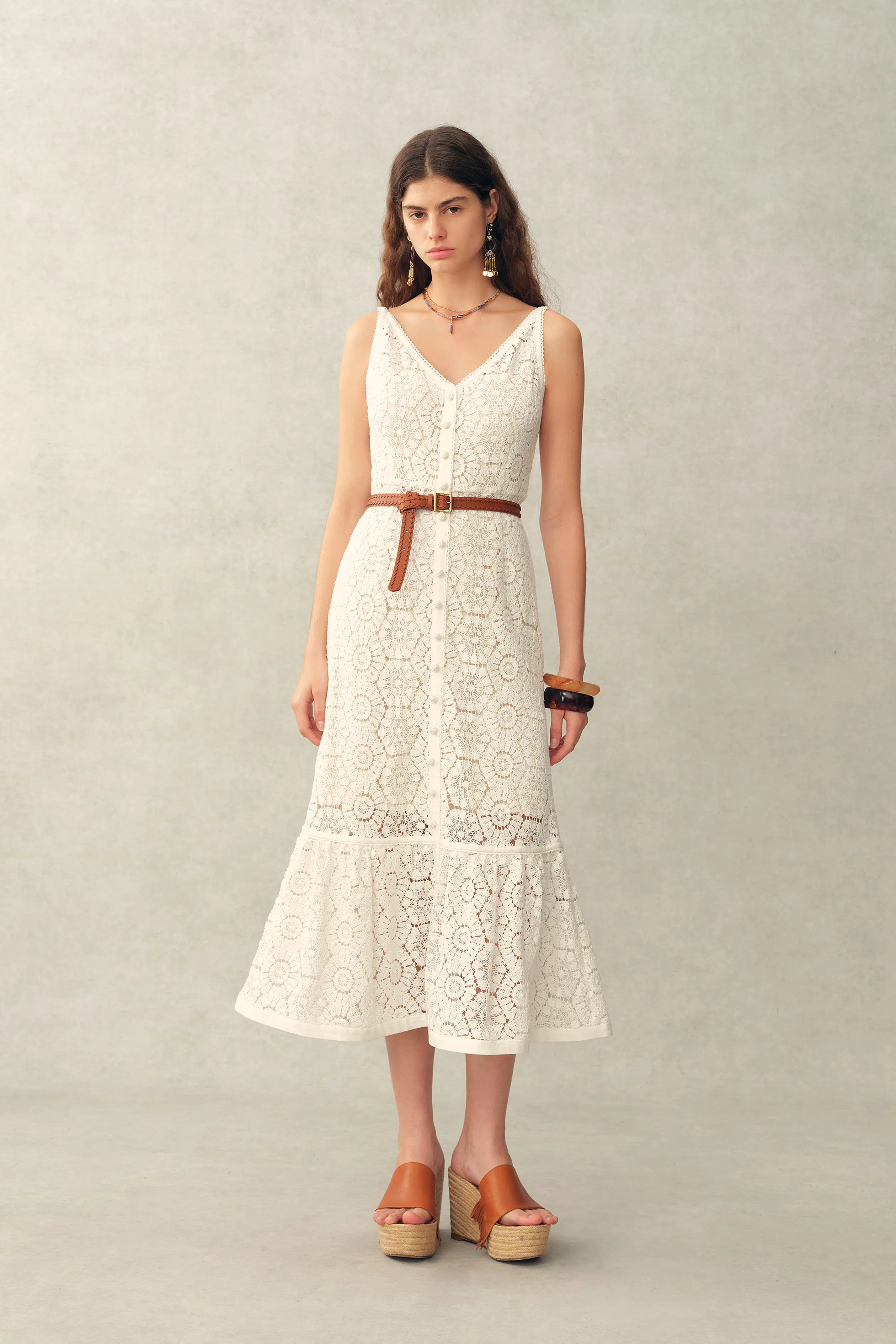 Louise Faux Crochet Cover Up Sleeveless Dress in Cotton Yarn Blend –