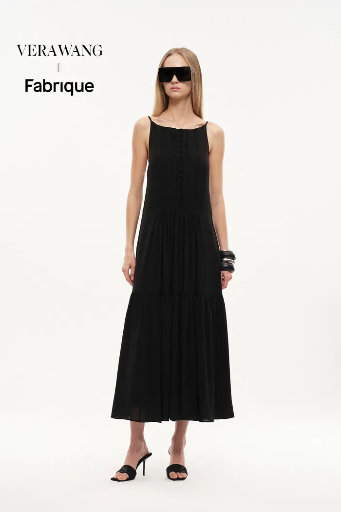 pleated slip dress Elegant Solid Color Pleated Slip Dress for Stylish Wedding Guests Canary Houze