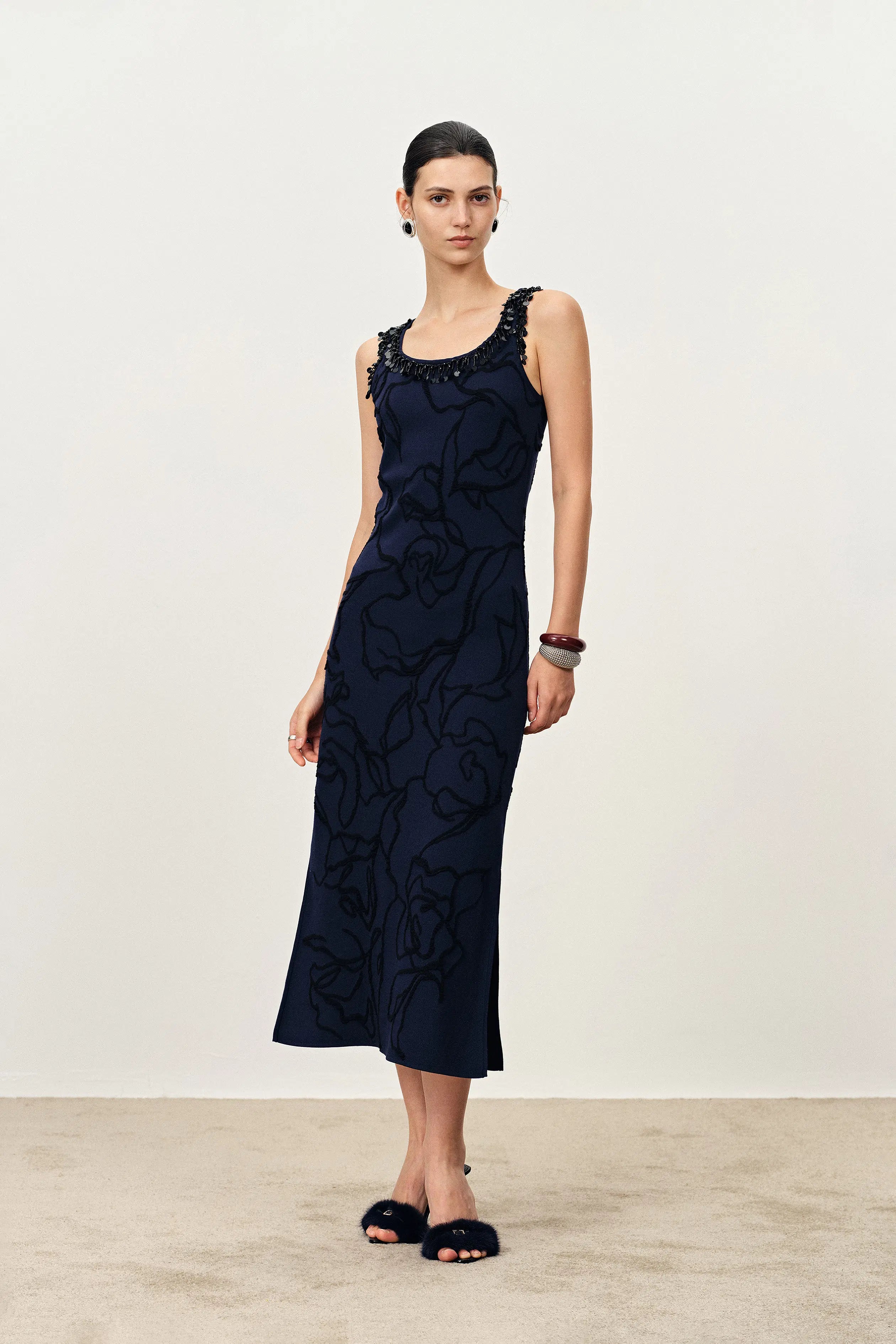 Stella Fringed Sleeveless Midi Dress in Cotton-Elite Yarn Knit XL