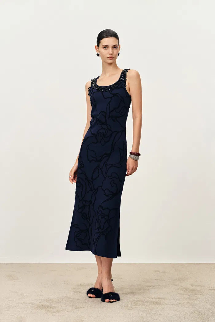 Stella Fringed Sleeveless Midi Dress in Cotton-Elite Yarn Knit fbrq.com Stella Fringed Sleeveless Midi Dress in Cotton-Elite Yarn Knit fbrq.com