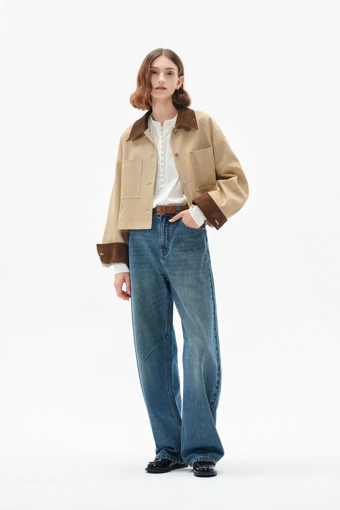 Morston Contrast Cropped Jacket in 100% Cotton Twill – fbrq.com Morston Contrast Cropped Jacket in 100% Cotton Twill – fbrq.com