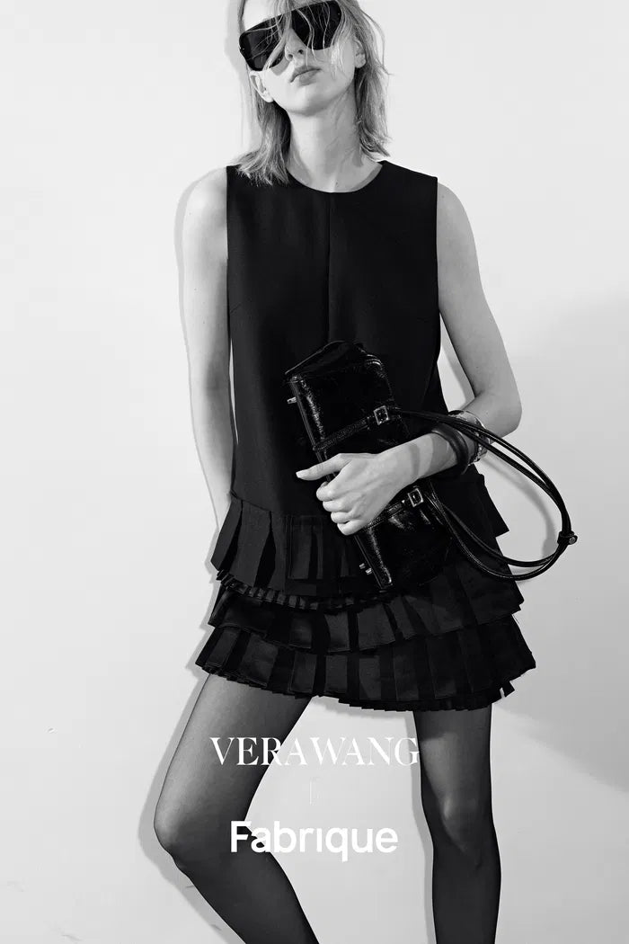 Alice Asymmetric Pleated Hem Sleeveless Dress in Lightweight Blend –  fbrq.com