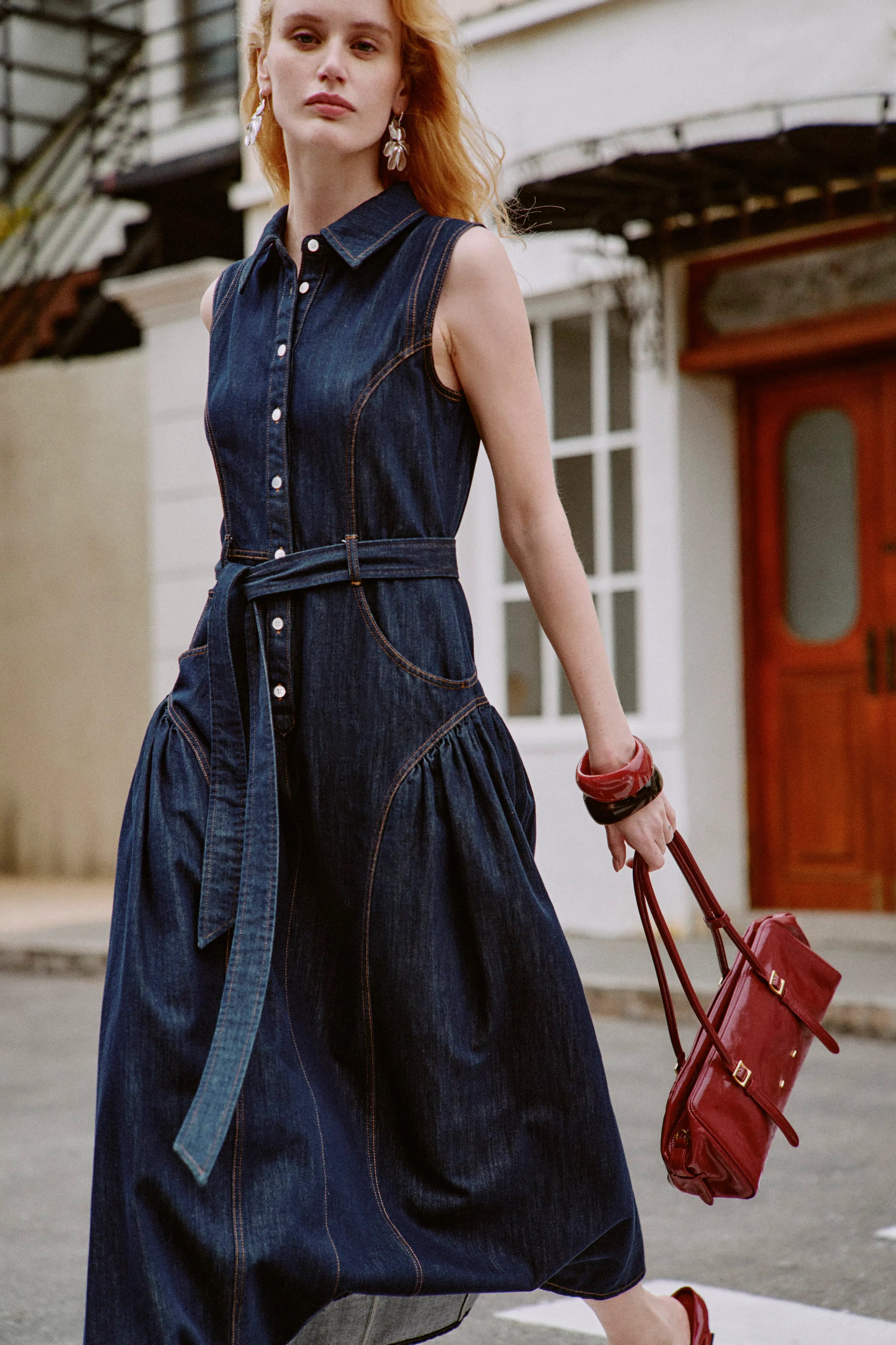 Anais Denim Sleeveless Dress in Cotton Denim XS/P