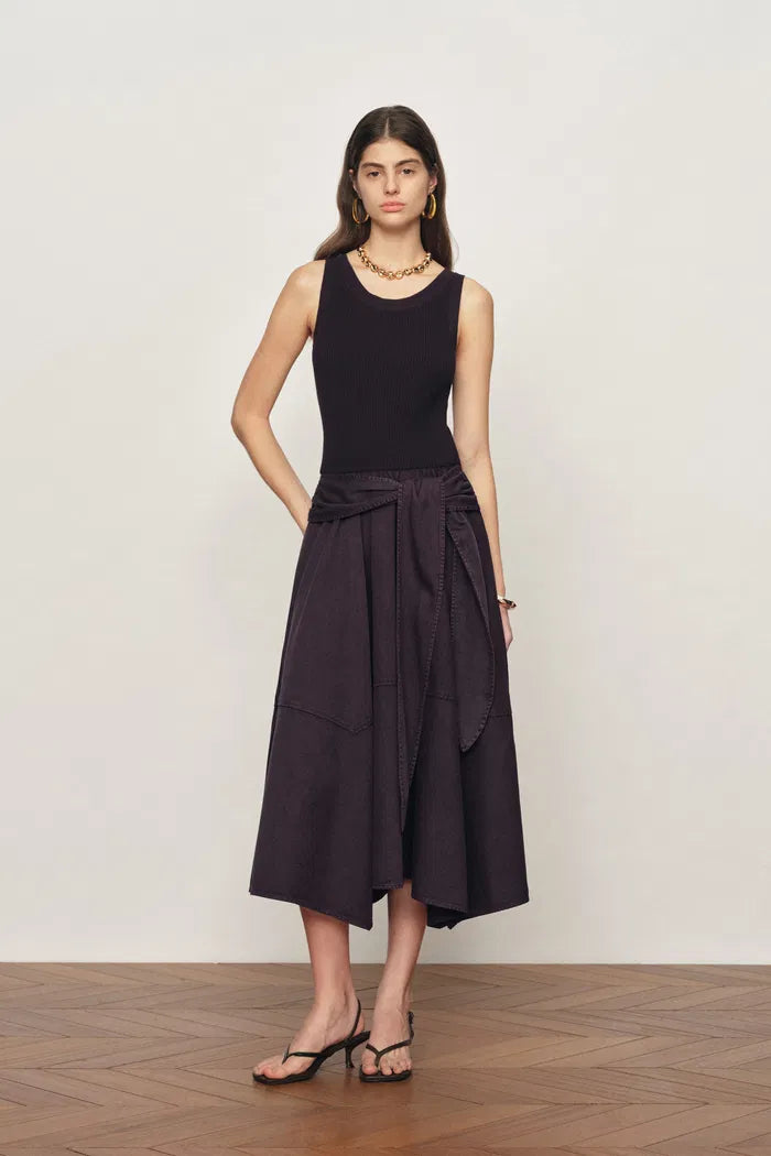 Kaia Paneled Waist Tie Sleeveless Dress in Cotton Knit and Tencel Deni fbrq.com Kaia Paneled Waist Tie Sleeveless Dress in Cotton Knit and Tencel Deni fbrq.com