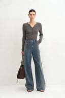 Paz Yellowish Baggy Washed Jeans in Cotton Denim