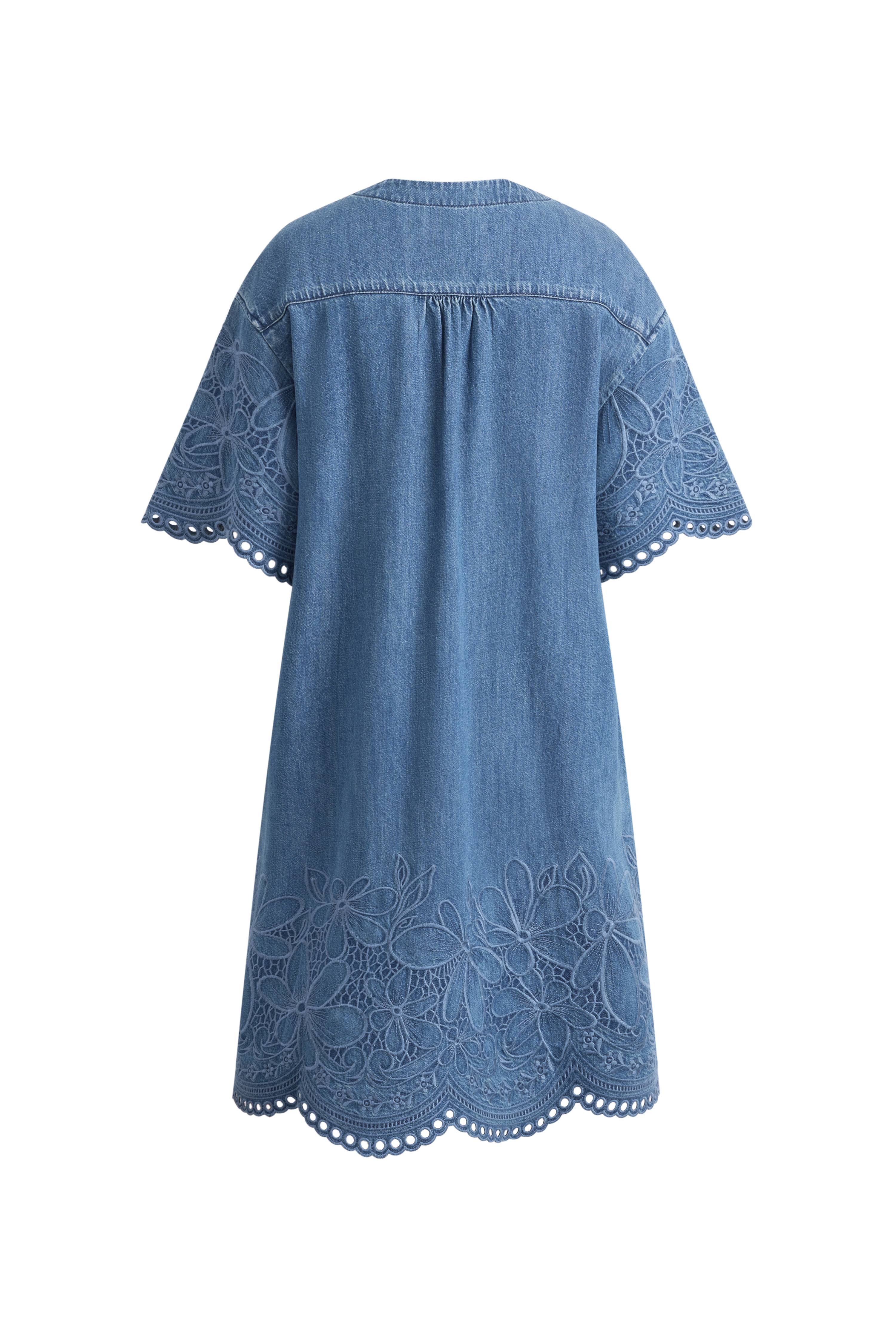 Kate Floral Lace Embroidery Short Dress in Lightweight Tencel-Cotton D fbrq.com Kate Floral Lace Embroidery Short Dress in Lightweight Tencel-Cotton D fbrq.com