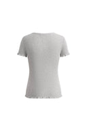 Linnea Grey Ruffle-Edge Sculpted T-shirt in Cotton Wool Knit