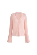 Serenity V Neck Sheer Cardigan in Lightweight Mohair Cable Knit