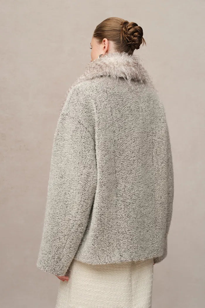 Blossom Detachable Fur Collar Coat in Ultra-Light Alpaca Bouclé