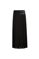 Citadel Leather Tabs Side-Slit Pleated Skirt in Acetate