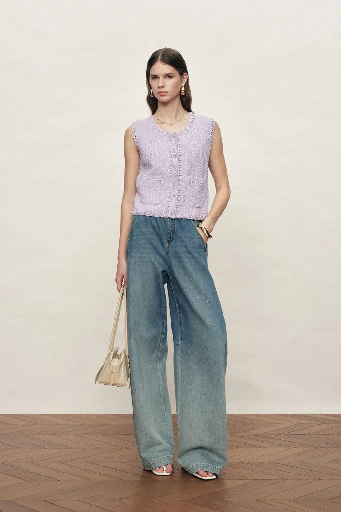 Jinelle Textured Sleeveless Vest Top in Cotton Knit