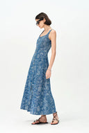 Ella Flora Laserwork Strap Maxi Dress in Cotton Denim