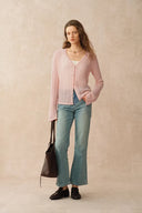 Serenity V Neck Sheer Cardigan in Lightweight Mohair Cable Knit