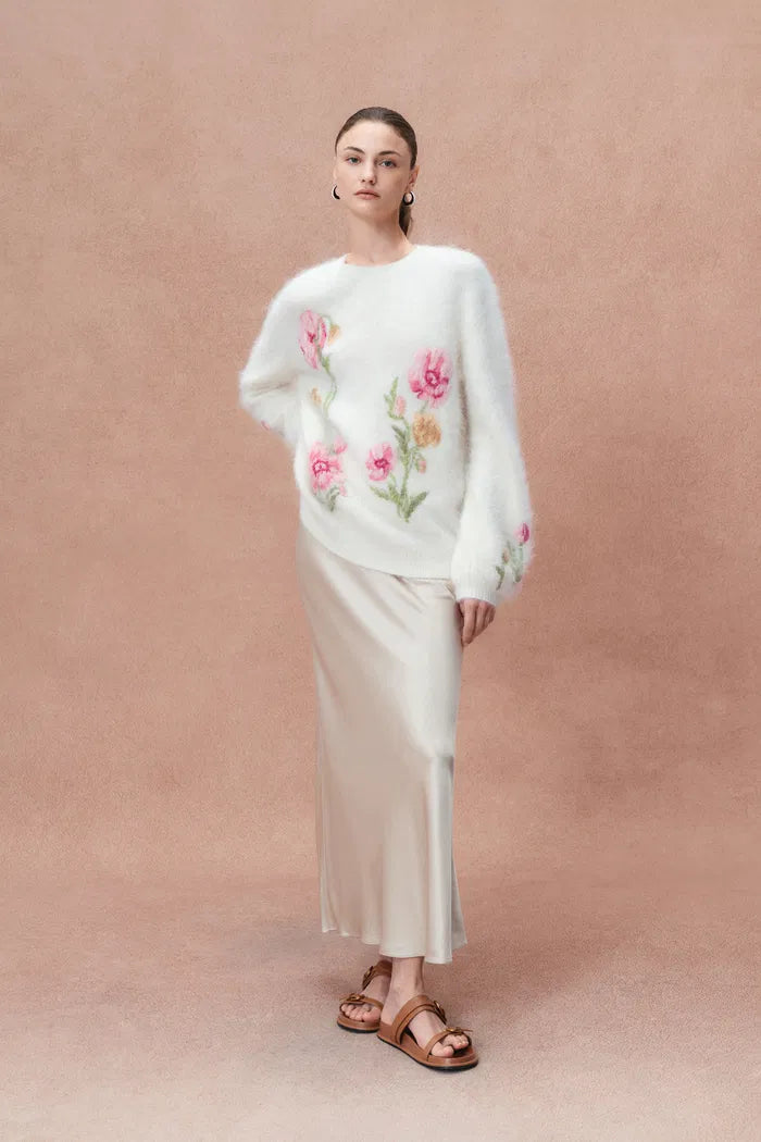 Rhoeadine 3D Jacquard Embroidered Sweater in Alpaca Wool