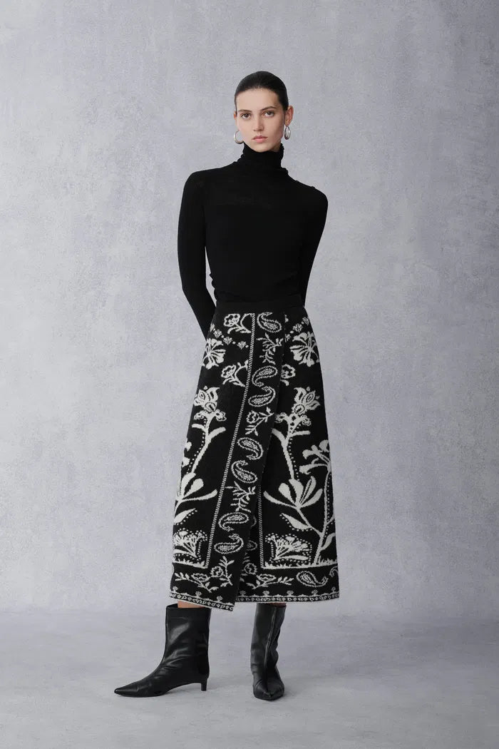 Cloe Paisley Jacquard Skirt in Merino Wool