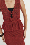 Grazia Heart Shaped Openwork Sleeveless Top and Skirt Set in Linen Blend