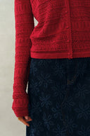 Vila Openwork Textured Lace-Trim V-Neck Knit Cardigan In Fine Cotton Yarn