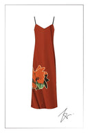 Nellie Hand Painted Printed Slip Dress in Silk Satin