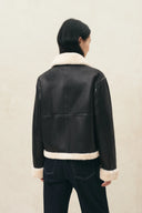 Catherine Vintage Shearling Bomber Jacket in Vegan Leather