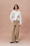 Rhoeadine 3D Jacquard bestickter Pullover aus Alpakawolle - Rundhalsausschnitt Version