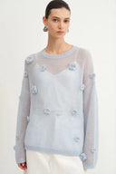 Sally Hand Crochet 3D Floral Camellia Sweater in Mohair Blend