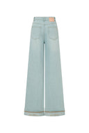 Nîmes Bestickte Jeans mit weitem Bein aus Baumwoll-Denim