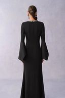 Nokta Hand Sewn Rhinestone Collar Maxi Dress in Linen Style Suiting