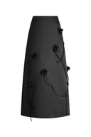 Hana 3D Flora Nieten Maxi-Rock aus Seiden-Woll-Satin