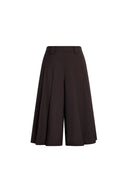 Yuri Brown Wide Pleated Cropped Culottes in Wool Blend