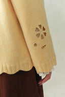 Daisy Openwork Embroidered Cardigan in Cotton Merino Wool Blend Knit
