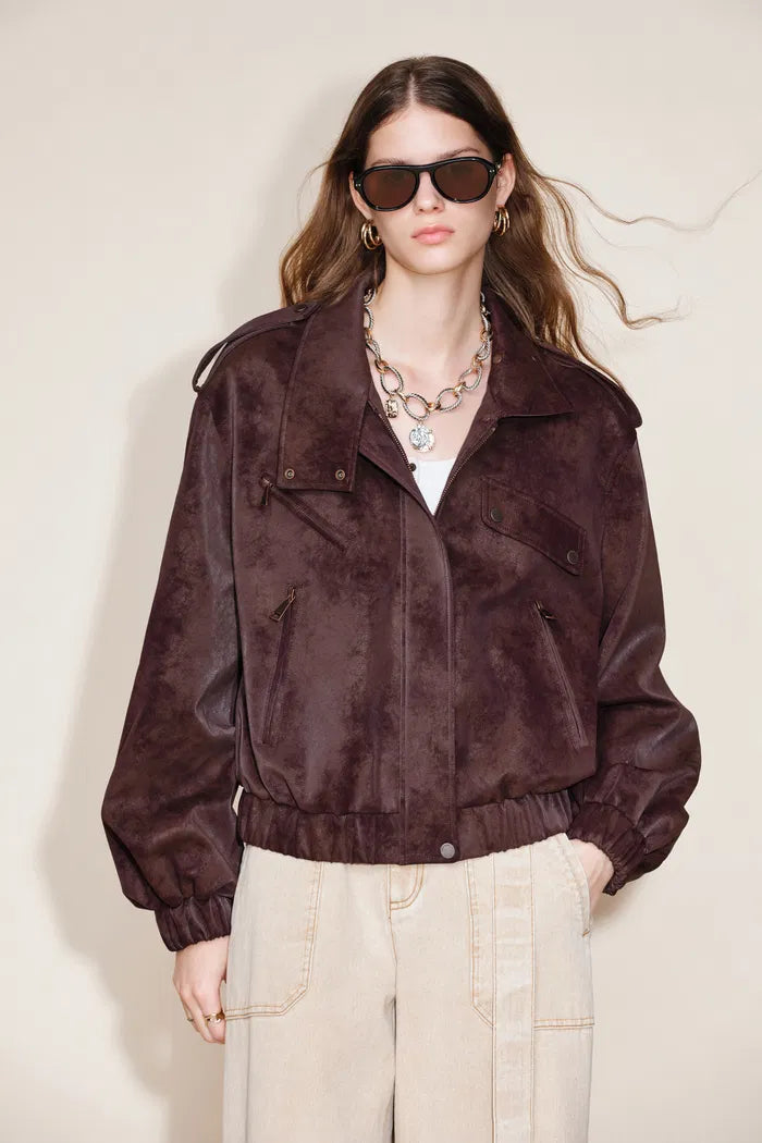 Tatum Matte Zip-Up Jacket in Faux Leather