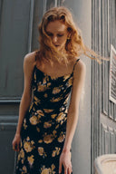 Vivian Flora Strap Dress in 22MM Mulberry Silk