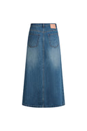 Jupe en denim coton Elaria asymétrique à ligne A avec fente latérale à l'avant