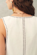 Charlie Boho Mother of Pearl Studded Side Tassel Tie Vest Top in Cotton Denim