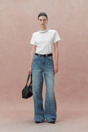 Becky Detachable Jewel Collar Short Sleeved T-Shirt in Ribbed Cotton