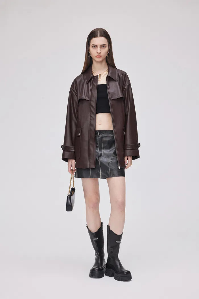 Lily Wind Resistant Cuff Jacket in Faux Leather