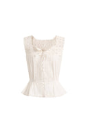 Sophia Hand Crochet Cinched Waist Sleeveless Top in Cotton Jacquard