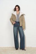 Dora Vintage Wide Straight Leg Jeans in Cotton Denim