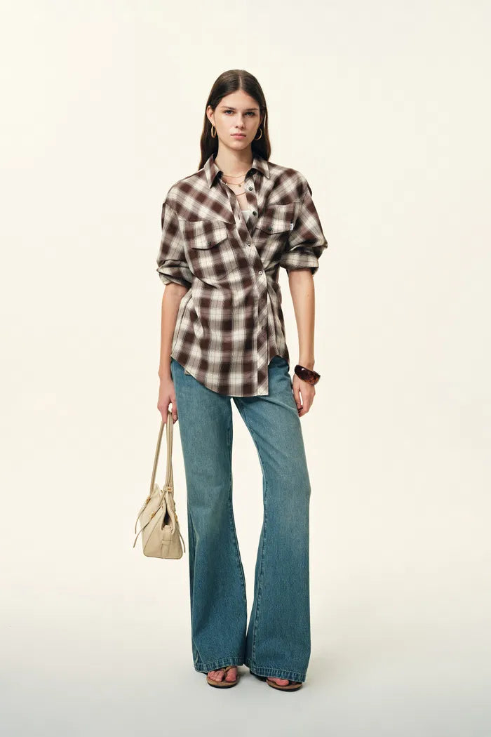 Molly Washed Bootcut Jeans in Cotton Denim