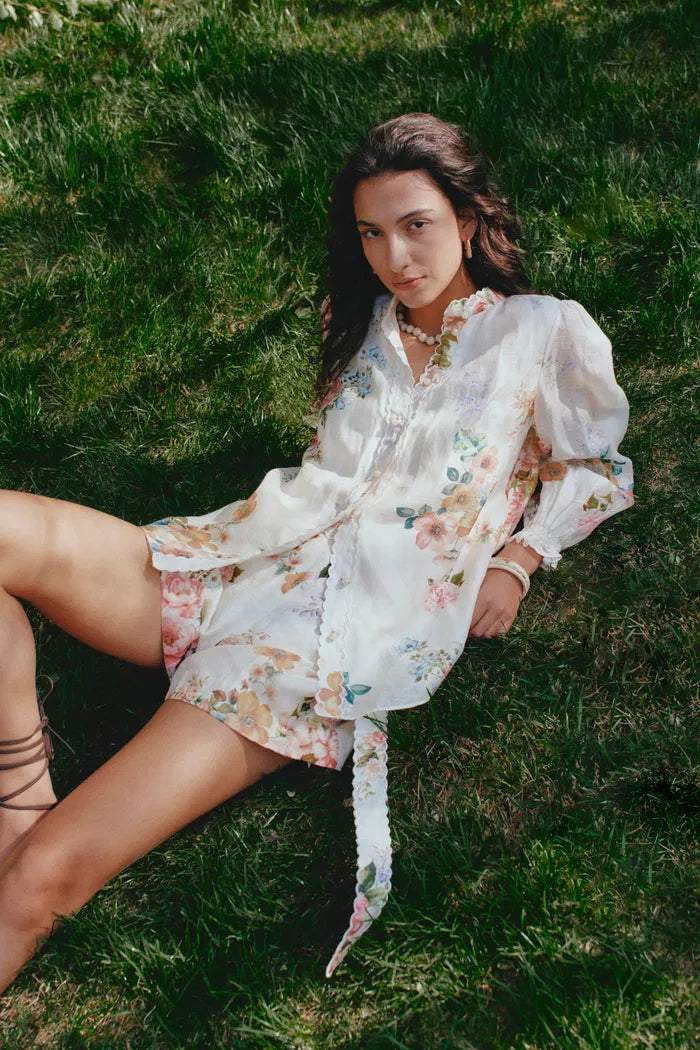 Beryl Flora Shorts in Silk-Linen