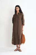 Robe-chemise à broderies ajourées Riley en lin fin